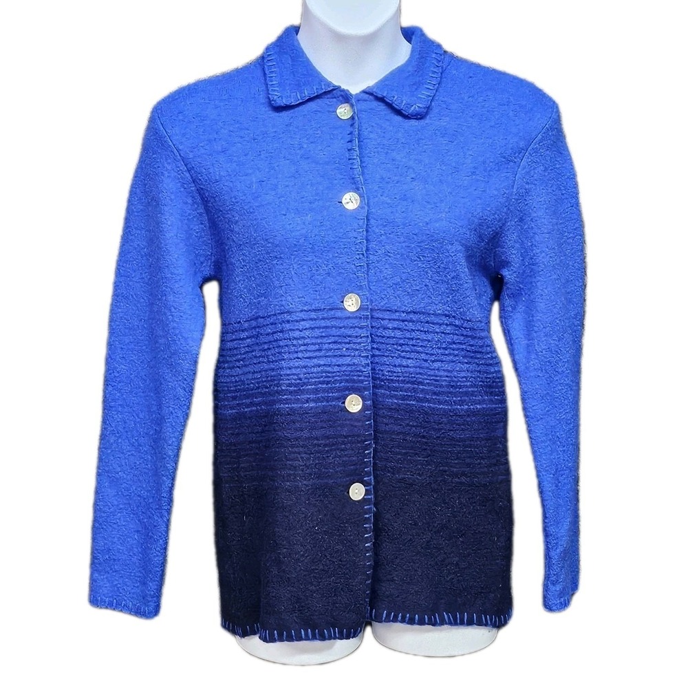 Vtg Lisa International Button Front Sweater Womens‎ L Ombre Jacket Boiled Wool